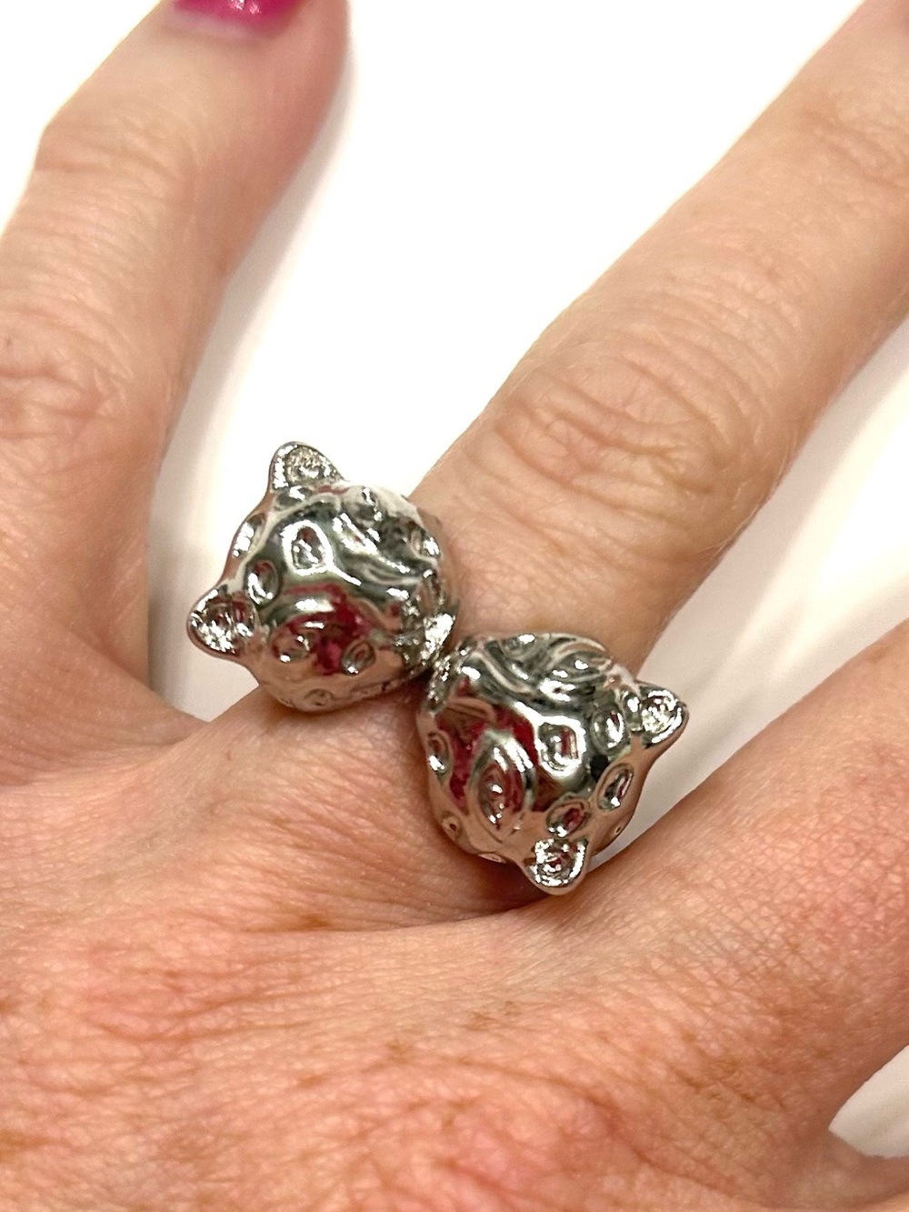 Silver Cat Head Adjustable Ring - Unbranded